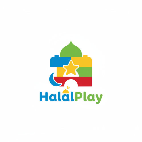 Logo HalalPlay avec blocs colorés et éléments islamiques
